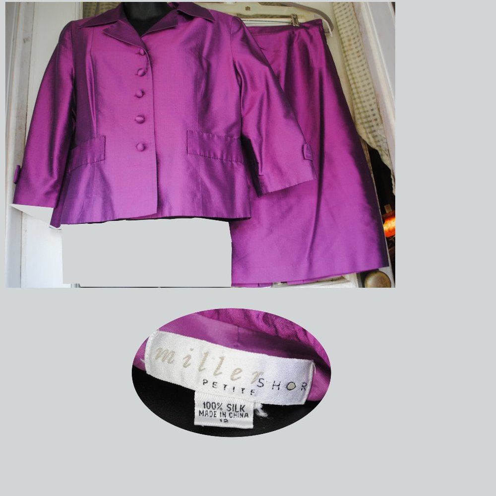 Vintage MILLER SHOR 100% Silk Skirt Suit Sz 12
